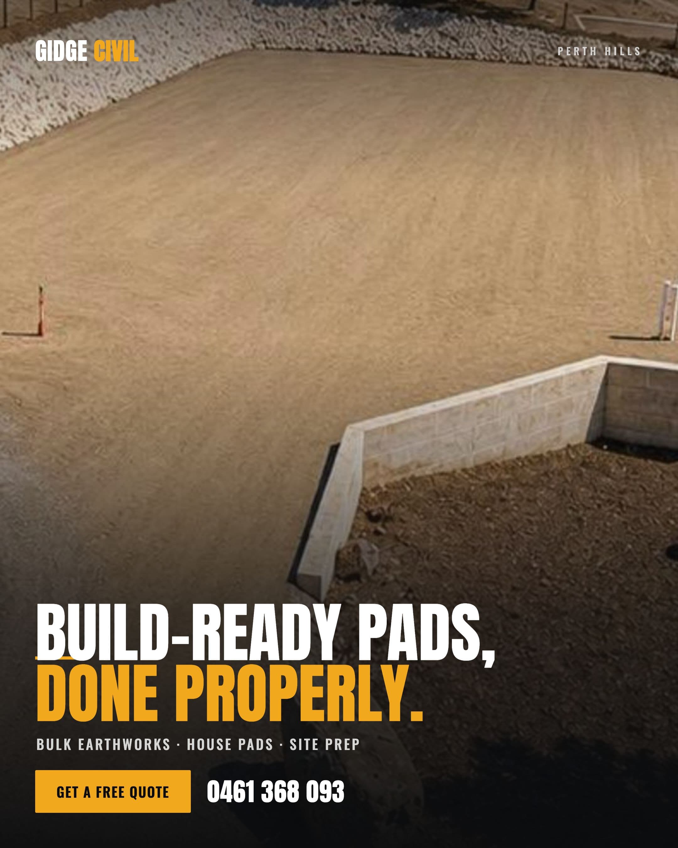 Clean, single-message earthworks ad using a real job photo