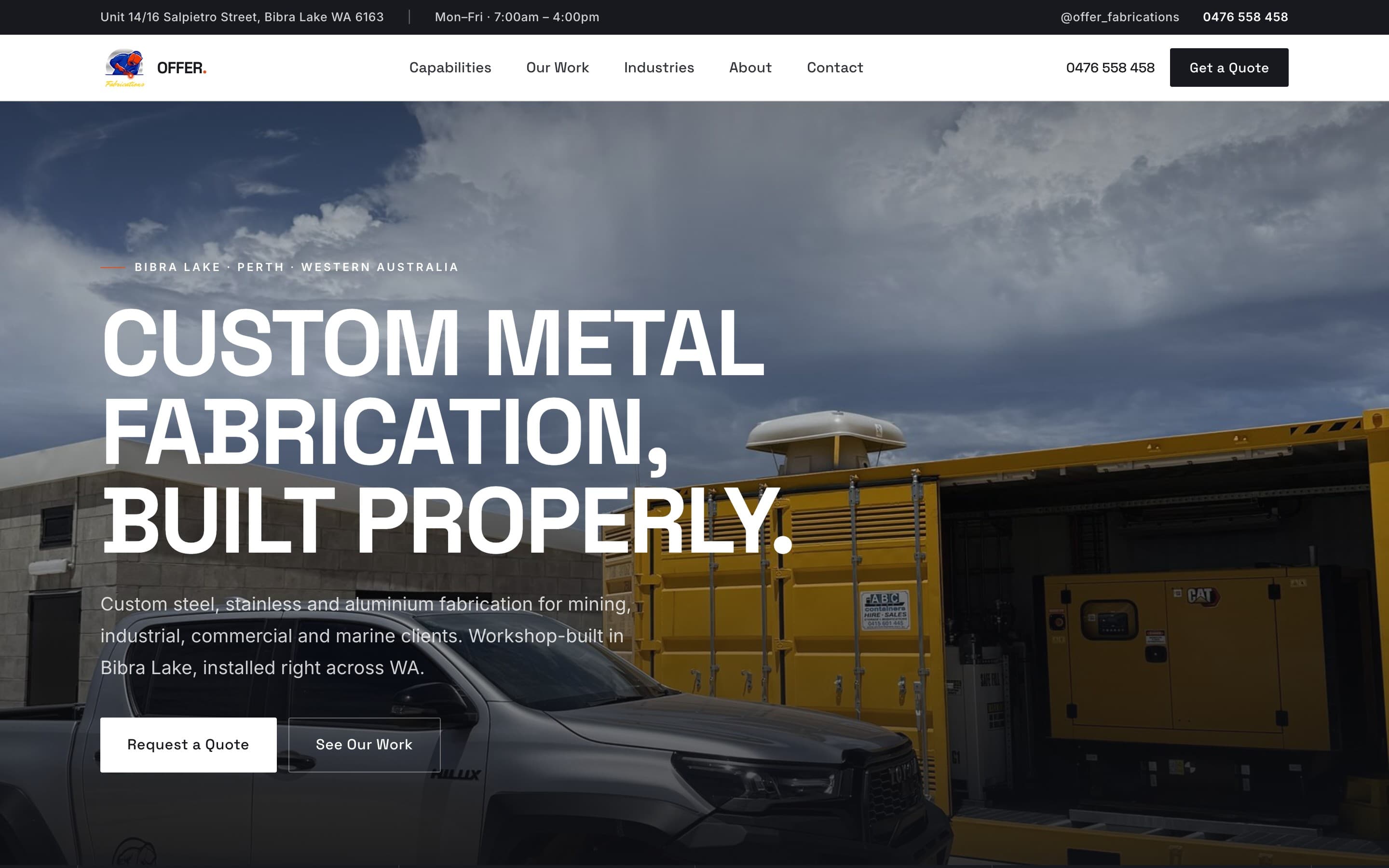 Offer Fabrications website — desktop