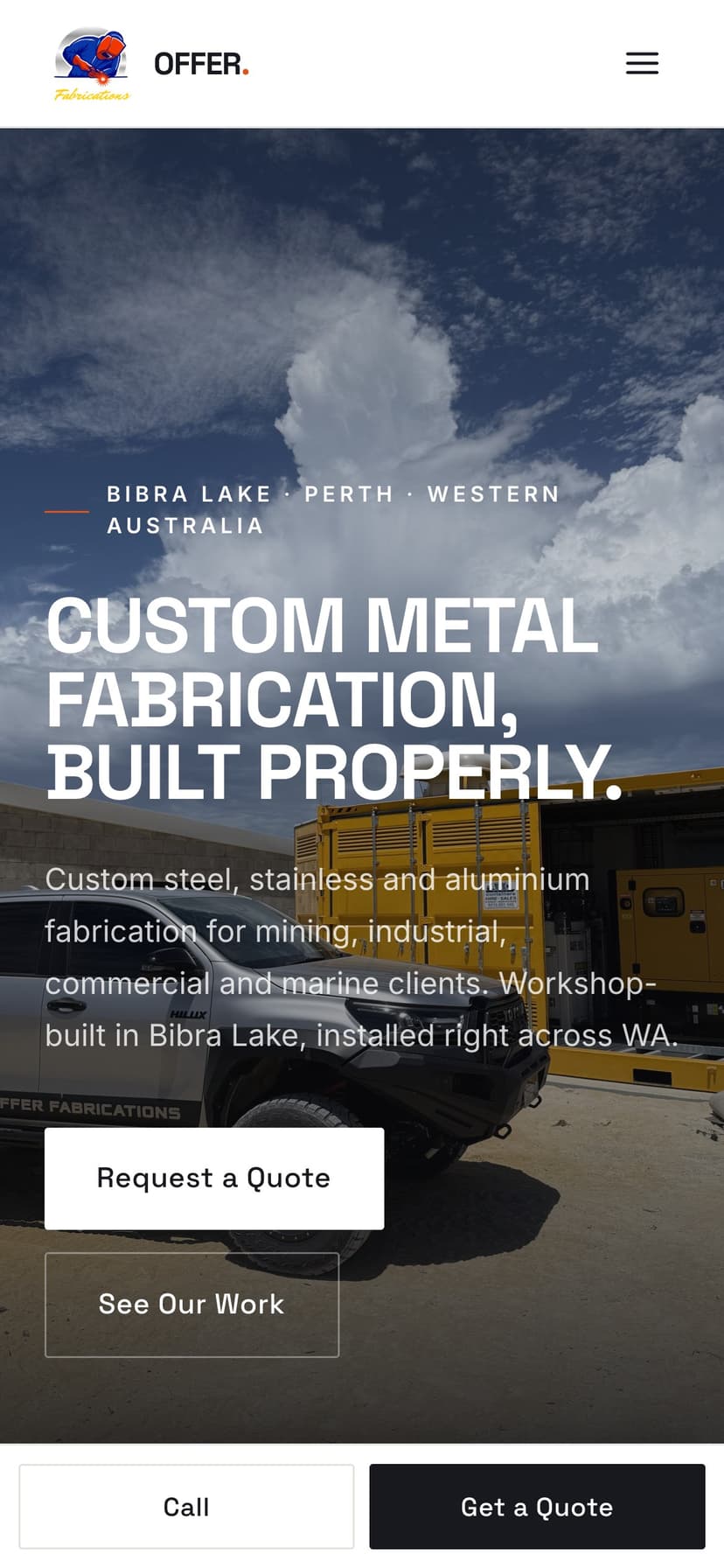 Offer Fabrications website — mobile